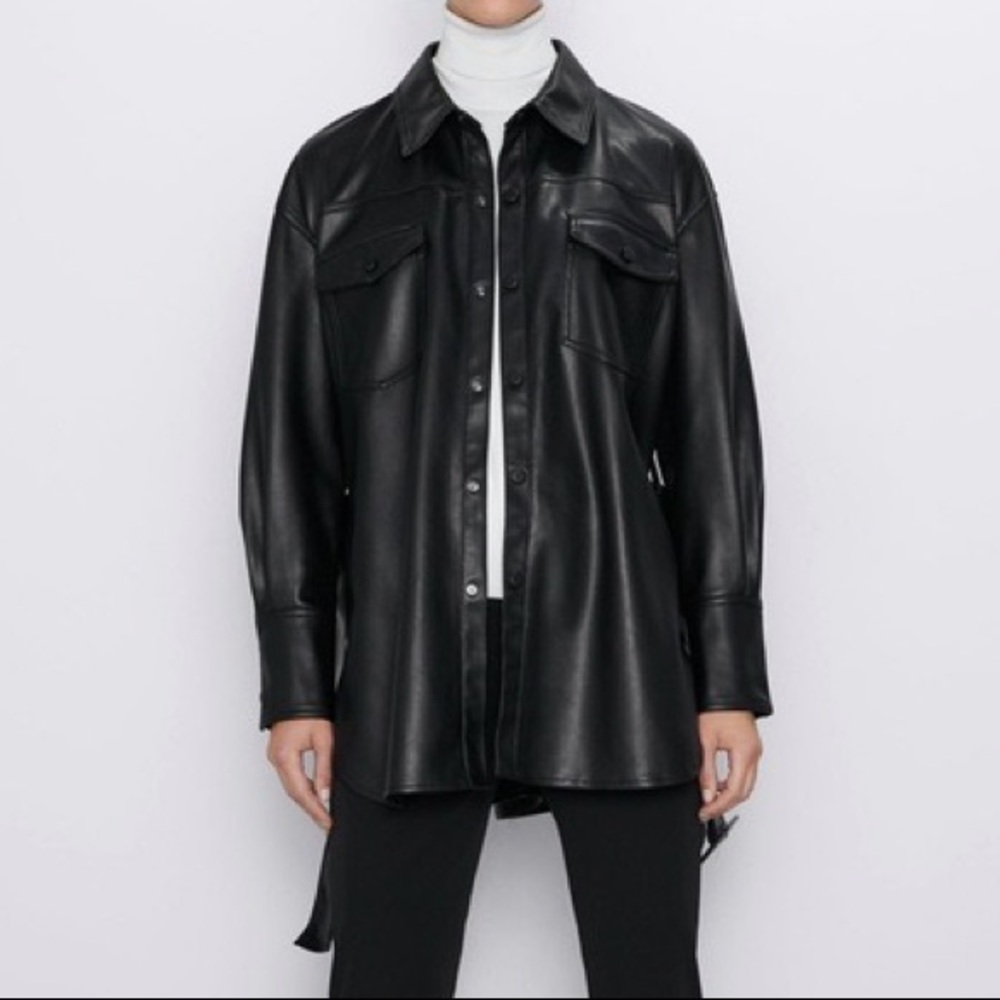 zara pleather button up